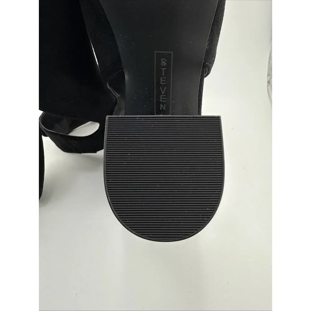 STEVEN MADDEN 6‎ Leather Black VENUZ Sandals Peeptoe Slingback Block 3